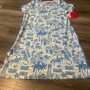 Kaeli Smith Blue and White Equestrian Print Midi Dress